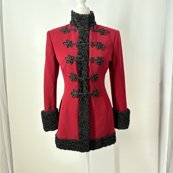 Vintage Women’s Ralph Lauren 90s Runway Jacket Wool Fur Military Officer Coat 8 - Picture 4 of 14